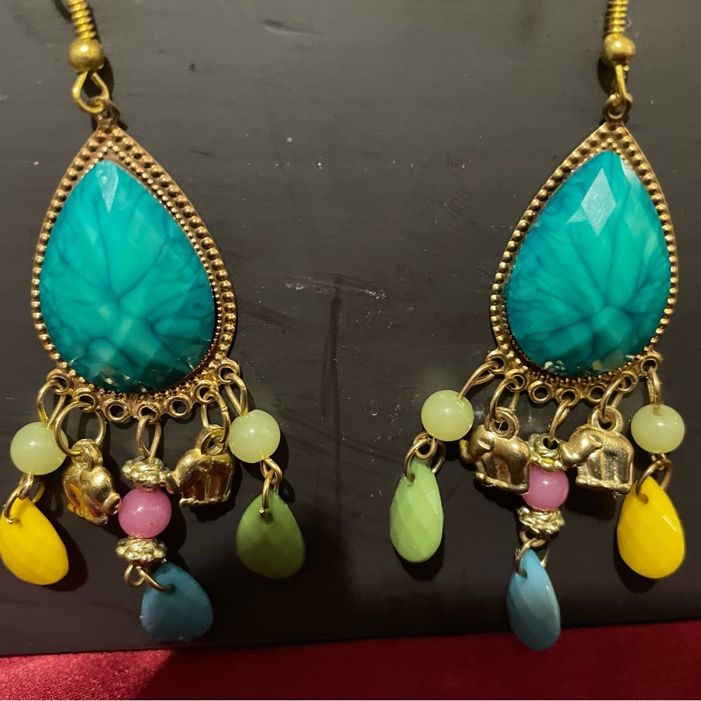 Gold and Blue Chandelier Earrings